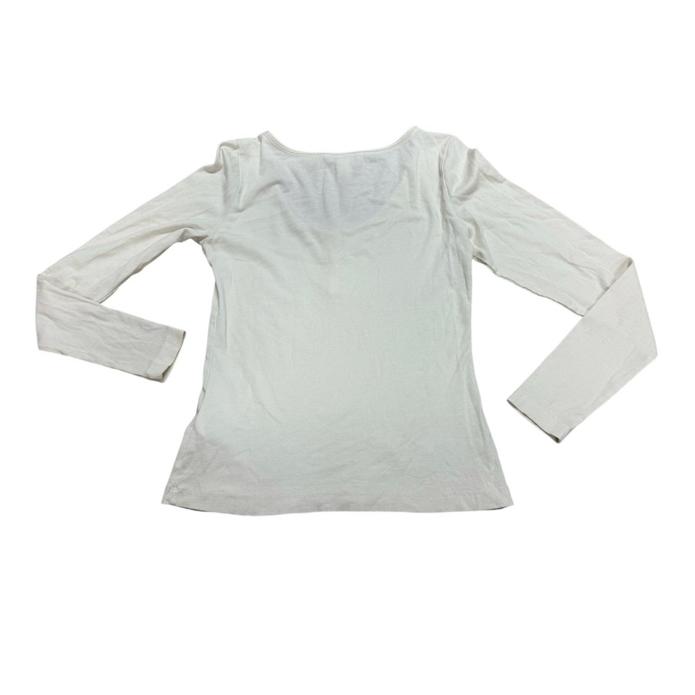 H&M Ribbed Long Sleeve Henley Top Women Large Cream Scoop Neck Basic - Picture 2 of 6